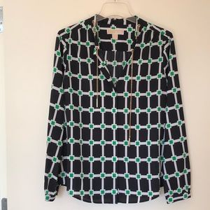Michael Kors black and green print blouse